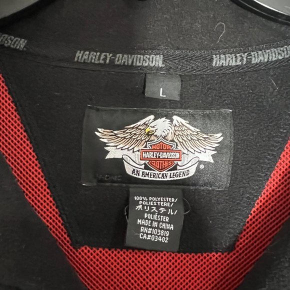 Harley Davidson Men’s Large Fleece Pullover 1/4 Zip Black Red - Picture 3 of 9